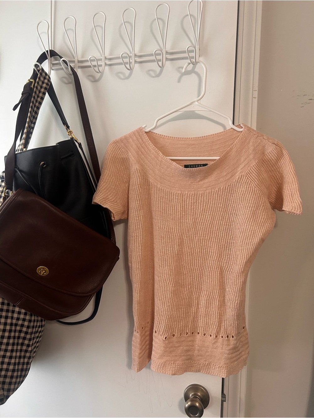Lauren Ralph Lauren Light Pink Short-Sleeve Knit Blouse